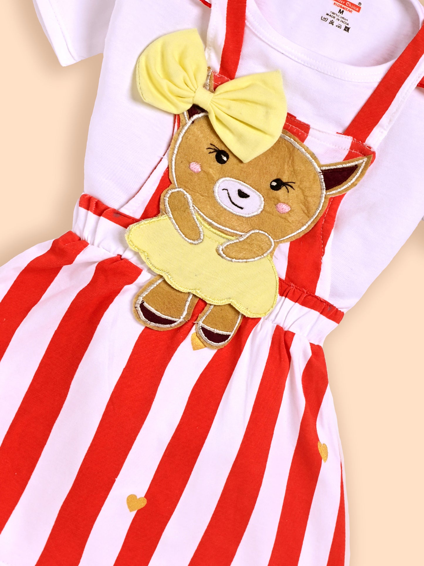 Charming Red and White Striped Dress with Deer Design