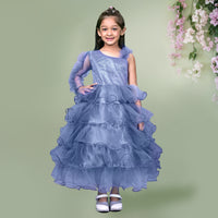 Havelock Blue Sequined Frill Detailed Full Length Dress