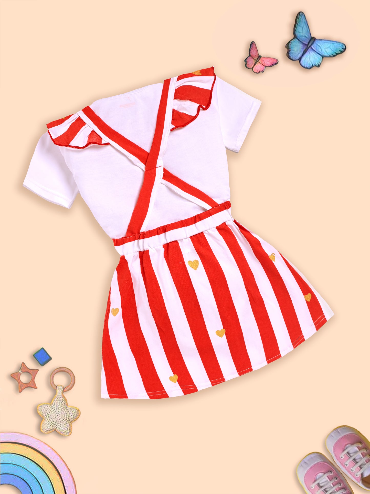 Charming Red and White Striped Dress with Deer Design