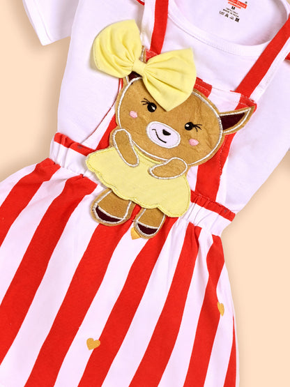 Charming Red and White Striped Dress with Deer Design