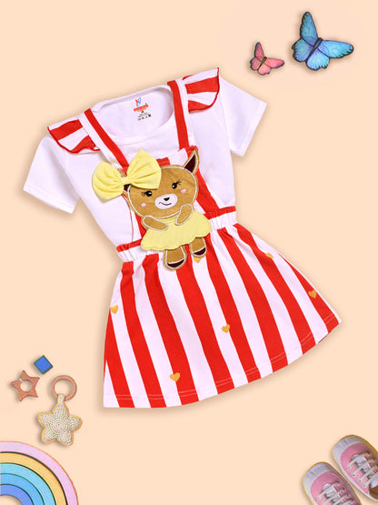 Charming Red and White Striped Dress with Deer Design