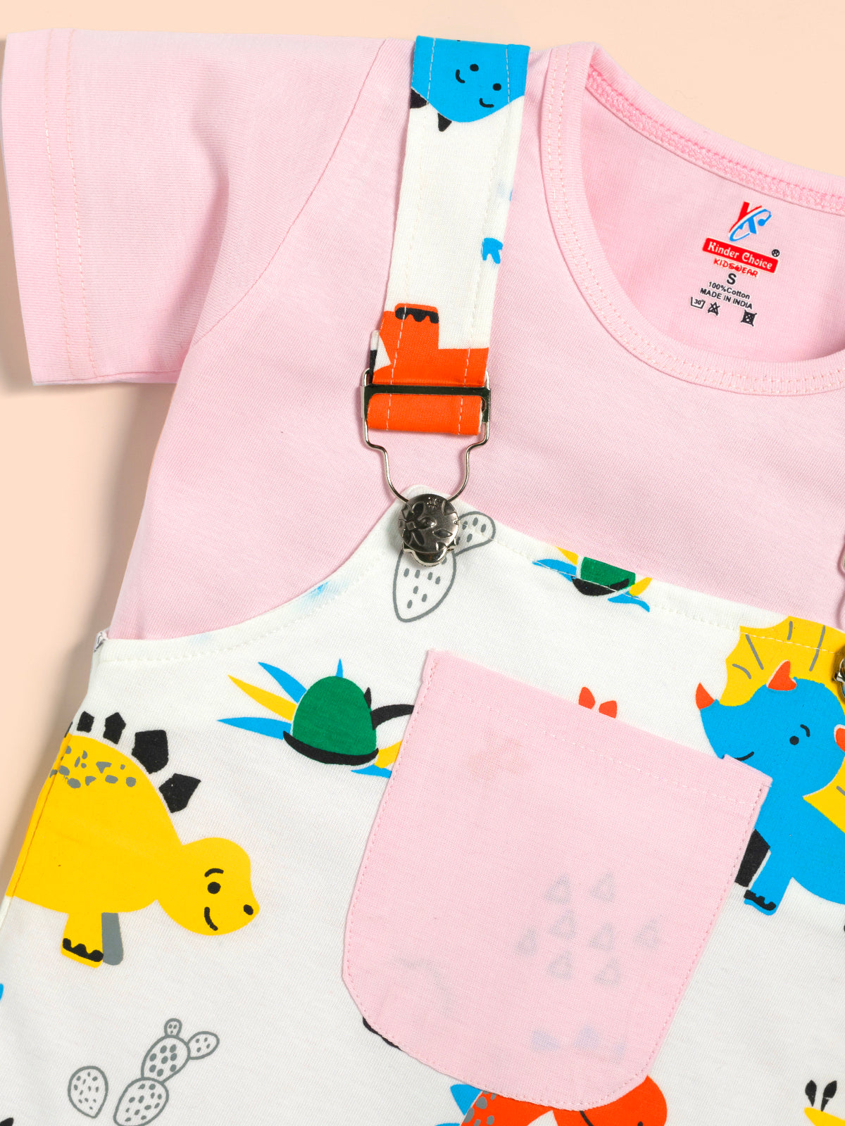 Infant  Conversational Printed Pure Cotton Dungaree With T-Shirt Kinder Choice