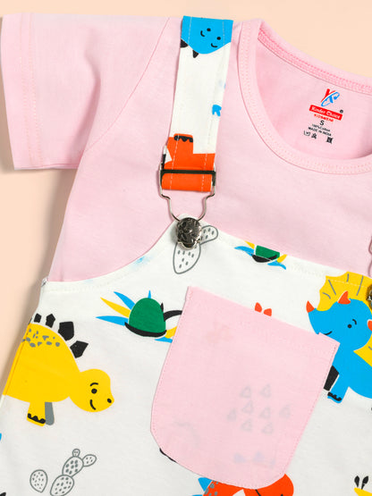 Infant  Conversational Printed Pure Cotton Dungaree With T-Shirt Kinder Choice