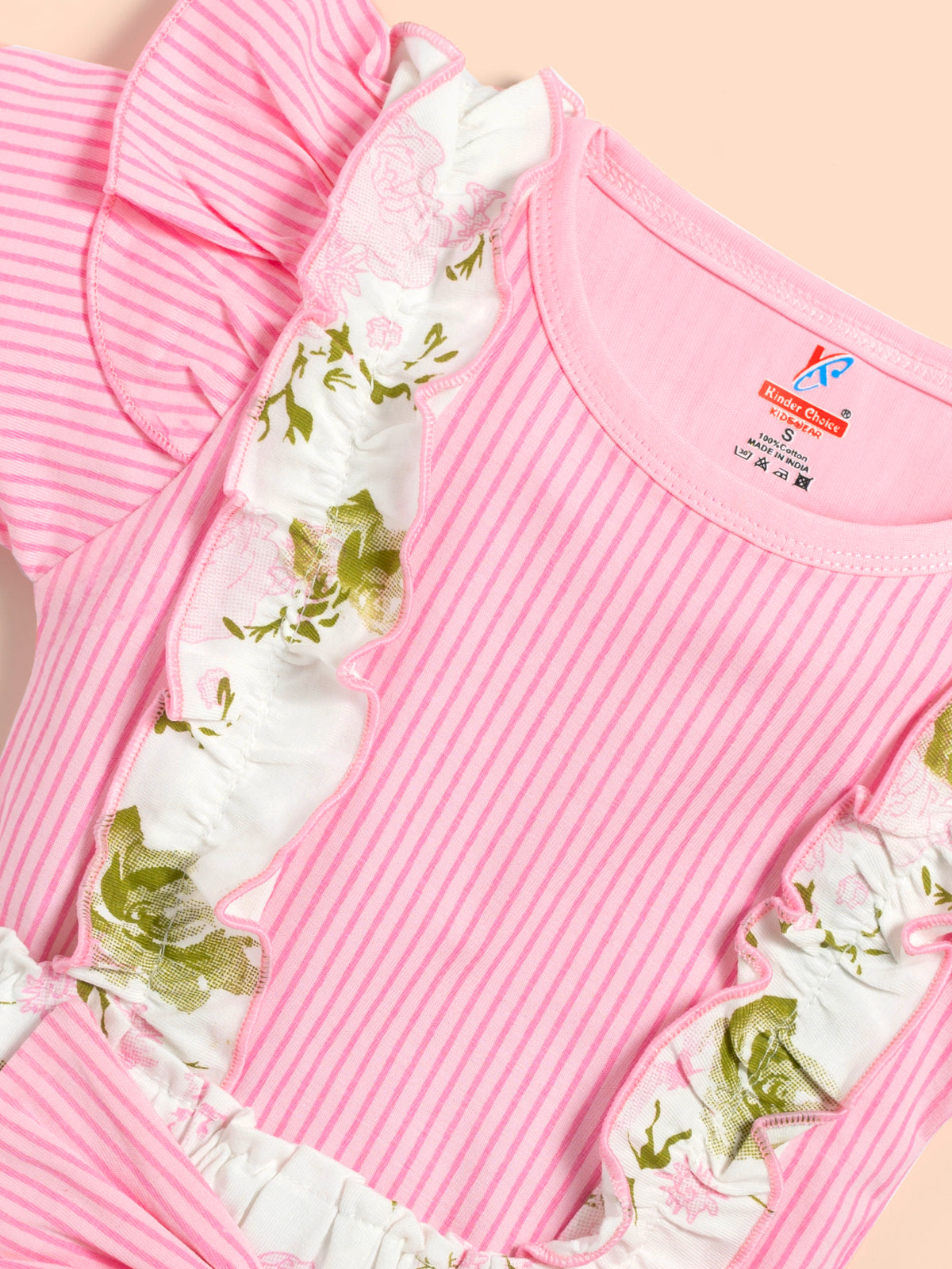 Baby Girl Solid Cotton Ribbed Ruffle Short-sleeve Romper and Floral Print Suspender Short Kinder Choice