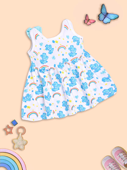 Rainbow Dreams: Blue Bear Print Dress for Kids