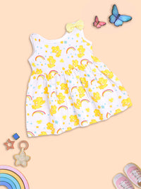 Rainbow Dreams: Yellow Bear Print Dress for Kids