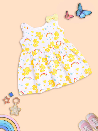 Rainbow Dreams: Yellow Bear Print Dress for Kids