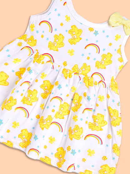 Rainbow Dreams: Yellow Bear Print Dress for Kids