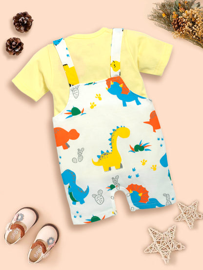 Infant  Conversational Printed Pure Cotton Dungaree With T-Shirt Kinder Choice