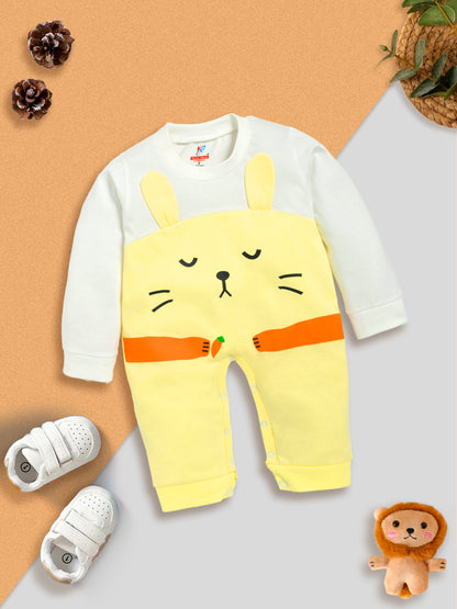 Unisex Peach Animal Print Full-Sleeve Romper Kinder Choice
